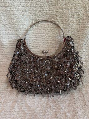 Beaded Metallic Evening Handbag - Silver